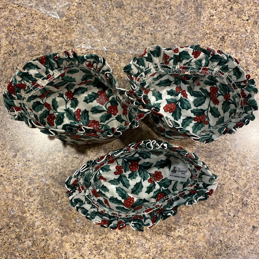 5 Longaberger Traditional Holly Fabric Basket Liners Possibly For Thyme, Bread - Picture 14 of 17
